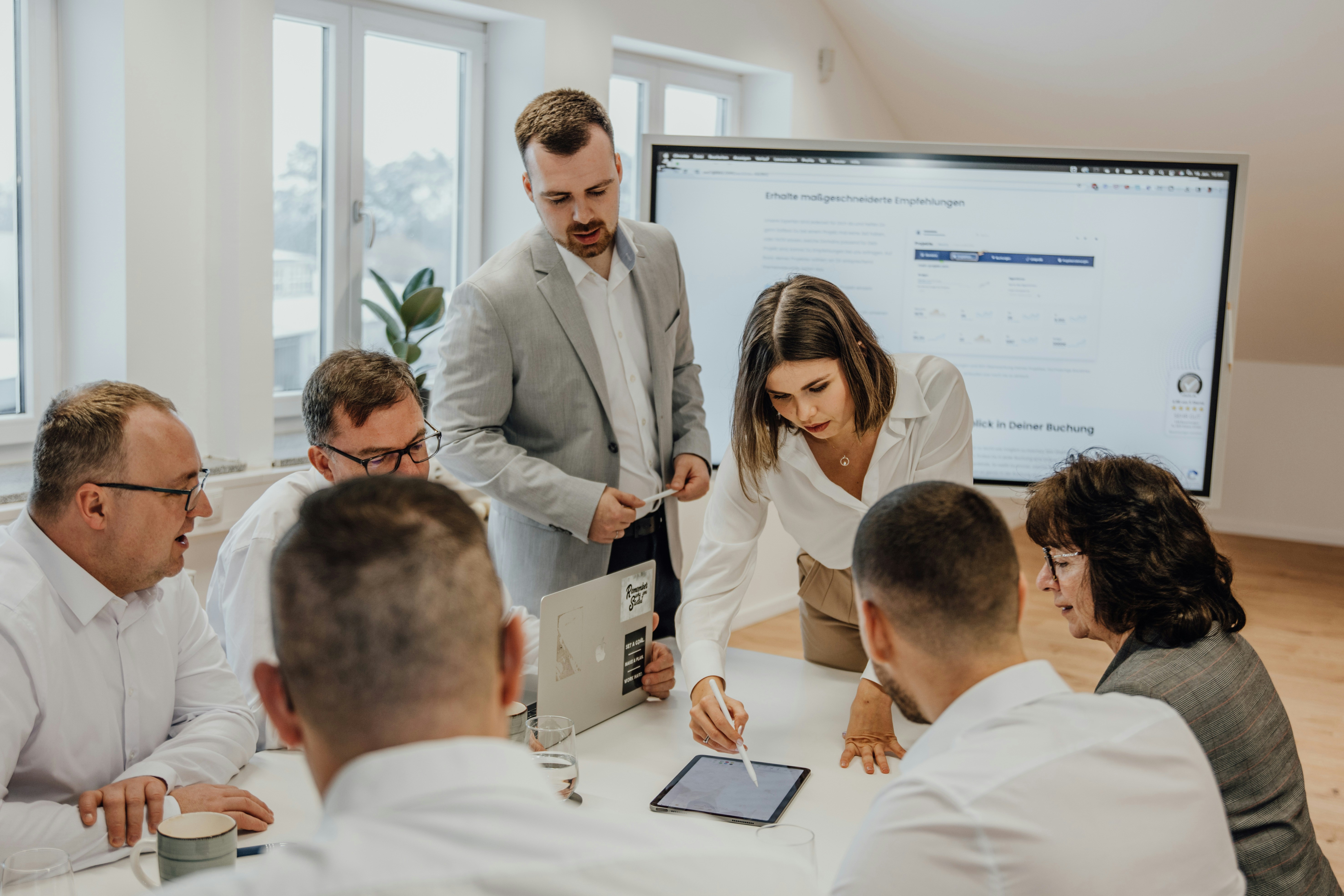 Professional business meeting with AI consultants